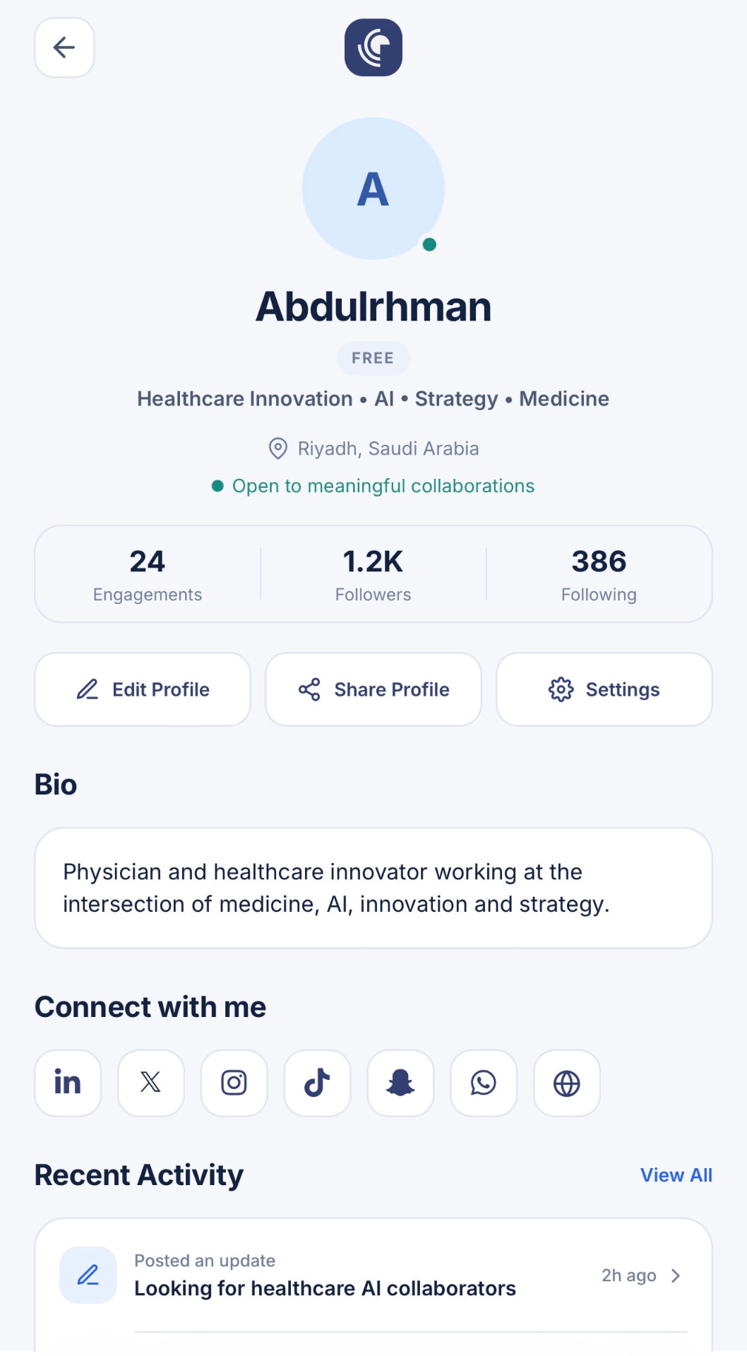Enoviu professional profile with bio, stats and links