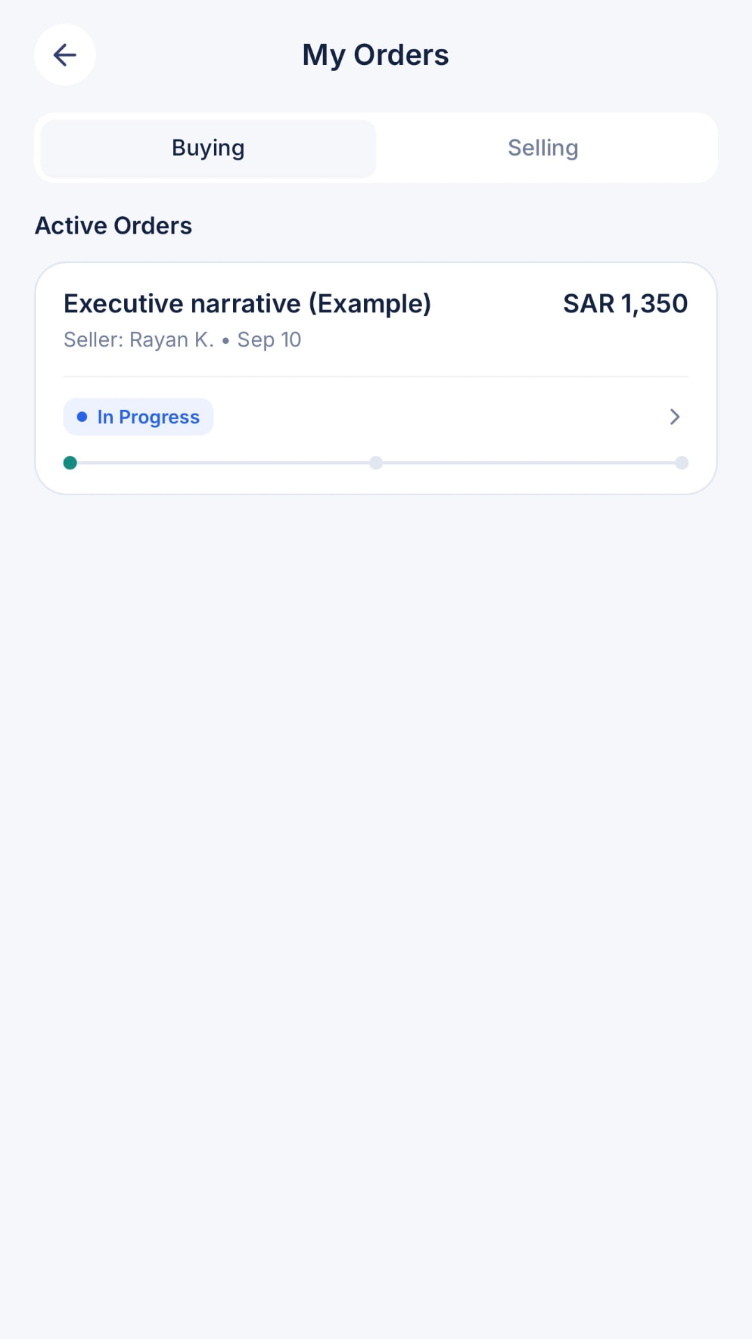 Enoviu My Orders screen with active order progress
